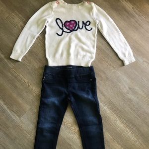 Baby Gap cream colored sweater with denim jeggings